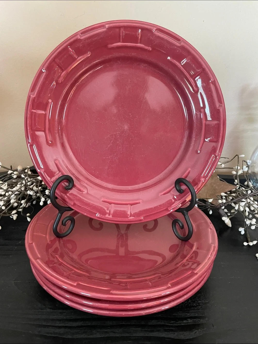 Longaberger Woven Traditions ‘Paprika’ Ceramic Luncheon  Plates 9” - Set of Four